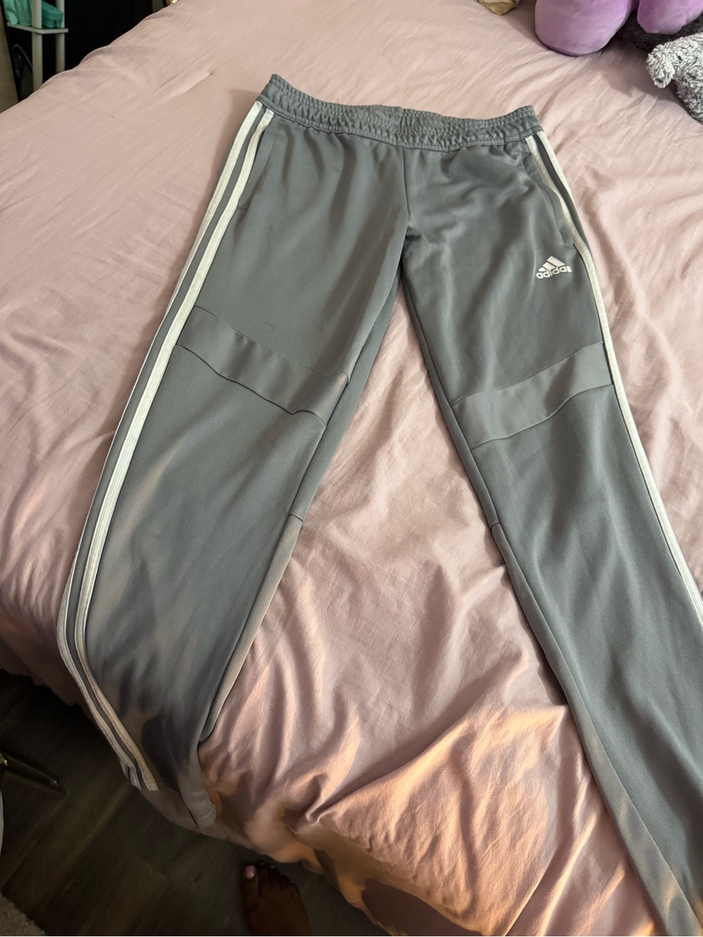 Adidas Grey Track Pants with Side Stripes